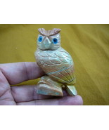 (y-BIR-OW-400) Tan HORNED OWL GEM STONE carving SOAPSTONE Peru love nigh... - $21.03
