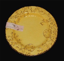 4 APHORISM Butter Yellow Crackle Embossed Scroll Melamine 11&quot; Dinner Pla... - £39.95 GBP