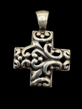 Vintage Cross Pendant Sterling Silver Ornate Design Signed 925 ATI Thailand - £31.46 GBP