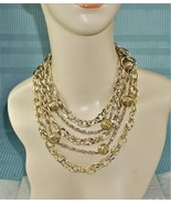 Vintage Signed Coro Multi-Strand Chains Necklace Gold Tone Beads &amp; Chains  - £12.17 GBP