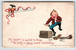 Valentines Day Postcard Tuck Signed E. Curtis Boy Hammer Saw Soap Box 1903 - £8.52 GBP