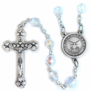 ROUND CRYSTAL BEADS WITH US NAVY CENTER ROSARY CROSS CRUCIFIX - $39.99
