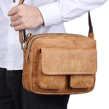 Men&#39;s Bags Genuine Leather male Crossbody Strap Small Casual Flap Men Bag  - £55.81 GBP