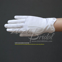Stretch Satin Gloves For Girl with Scalloped trim &amp; Pearl Accents - £14.37 GBP