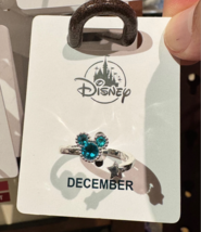 Disney Parks Mickey Mouse Faux Zircon December Birthstone Ring Silver Color
