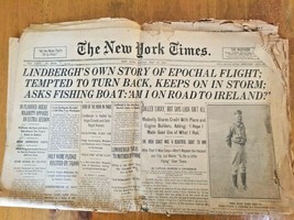 Vintage May 23rd 1927 Lindbergh Flight To Paris New York Times Ruth Gehrig - £393.82 GBP