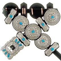 Old Style Turquoise Stamped Silver Concho Belt, Native American Navajo J Mc Cray - £1,027.78 GBP