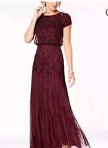 Adrianna  Papell  Women&#39;s  Beaded  Short- Sleeve  Maxi Gown  Plum Color Size  6 - £73.69 GBP