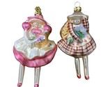 Cherry Girls in Pink Dresses Christmas Ornaments Lot of 2 Hand Blown Glass - $10.01