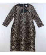 Cache Leopard Print Bodycon Dress Sz 14 Stretch 3/4 Sleeve Back Zip - $36.82