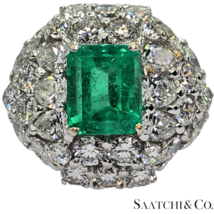 18K White Gold- Round Pear &amp; Marquise Natural Diamond - Natural Emerald: Ring - £6,124.92 GBP