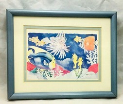 Under the sea illustration of seahorses &amp; colorful fish blue color frame 10”x 8” - $15.79