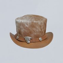Marlow | Men&#39;s Leather Top Hat | Bull Head Nickel Hatband 100% Real Hair... - £31.29 GBP+