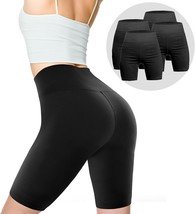 High Waisted Biker Shorts for Women Poly/Spandex Tummy Control Shorts 4-Pack - £16.78 GBP