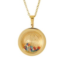 Mary Our Lady of Grace Necklace Pendant Floating Crystals Gold Stainless... - $14.99