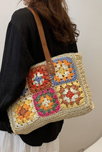 Beige Floral Crochet Large Square Tote Bag - $549.80 MXN
