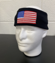 Head Band Ear Warmer Fleece Material Black with Embroidered American Flag - $6.00