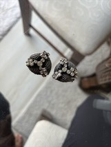 Stunning Vintage Alice Caviness Clip On Earrings Silver &amp; Rhinestone SIGNED - £19.38 GBP