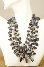 Vintage Costume Jewelry Japan Blue Black Dyed Shell &amp; Glass Beaded Bib Necklace - £23.52 GBP