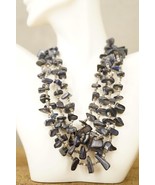Vintage Costume Jewelry Japan Blue Black Dyed Shell &amp; Glass Beaded Bib N... - £23.02 GBP