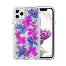 Real Flower Silver Foil Confetti Case for iPhone 11 Pro Max 6.5&quot; PINK/PURPLE - £6.84 GBP