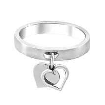 Loving Pair of Dangle Heart Charms Sterling Silver Band Ring-8 - £15.59 GBP