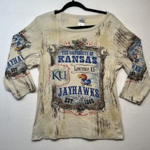 Kansas Jayhawks KU Women’s XL Long Sleeve T-Shirt All Over Print Sequins - £14.64 GBP