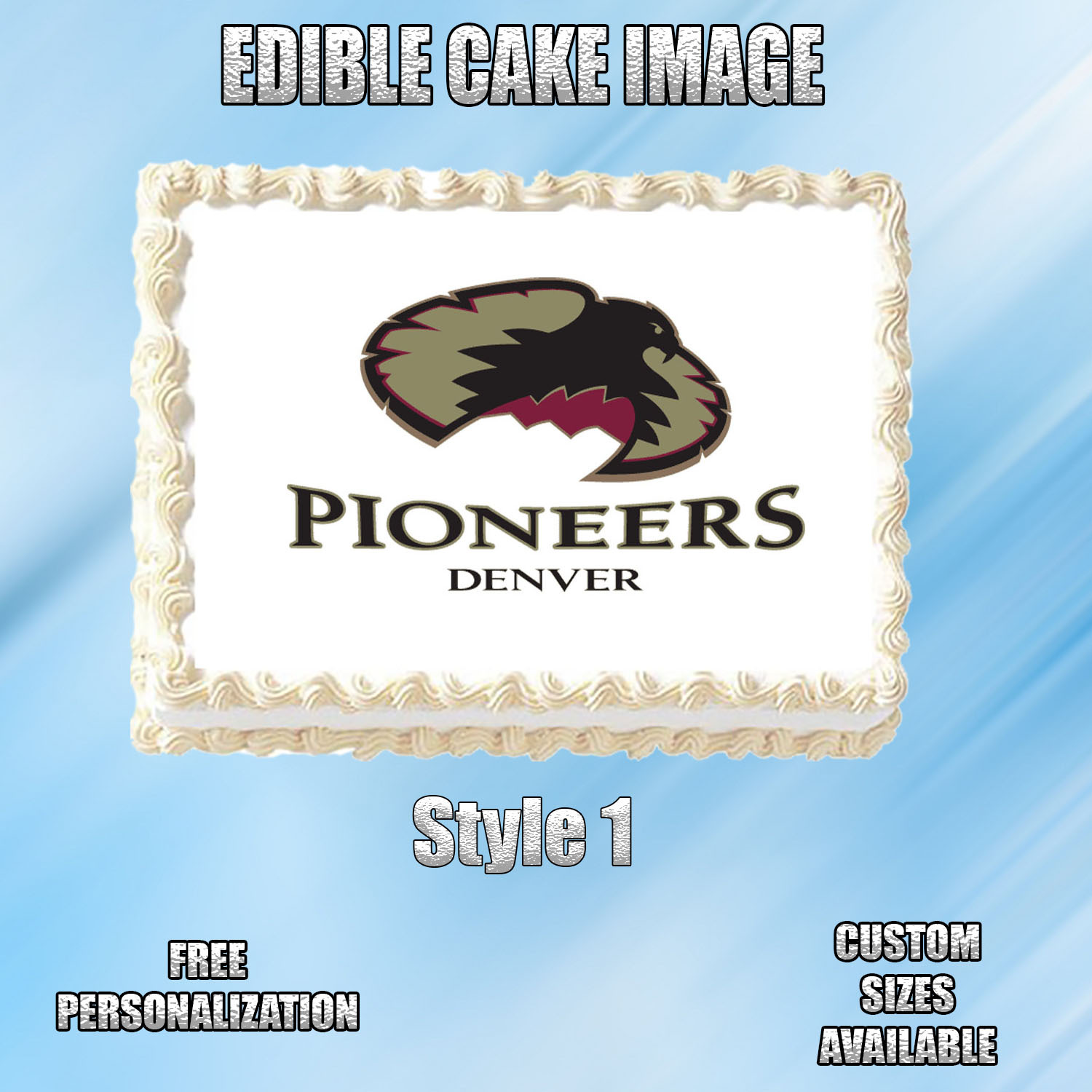Denver Pioneers Edible Image Topper Cupcake Frosting 1/4 Sheet 8.5 x 11&quot; - $11.75