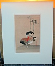 Antique Japanese Woodcut Print Kano Naonobu A COCK/COCKEREL WITH BAMBOO - £116.66 GBP