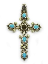 Barse Designer Turquoise CZ Smoky Quartz Sterling Silver Cross Pendant - £299.75 GBP