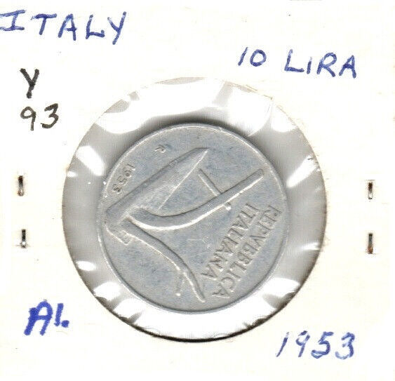 Primary image for Italy 10 Lire, 1953 Aluminum, KM 93