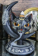 Occult Wicca Sacred Geometry Black Cat Crescent Moon Backflow Incense Burner - £19.90 GBP
