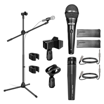 5 Core Dual Microphone Stand with (2) Mic, (2) Mic Clips/ Holder  - £30.65 GBP