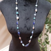 Lia Sophia Silver Tone Blue Bead Stone Bohemian Long Necklace with Lobster Clasp - £21.80 GBP