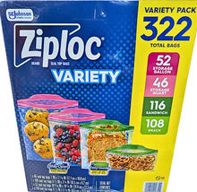 Ziploc Seal Top Bags Variety Pack Gallon Quart Sandwich Snack Sizes 322 ... - $27.36