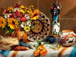 Indian Harvest with corn flowers pottery vase art ceramic tile mural backsplash - $59.39+