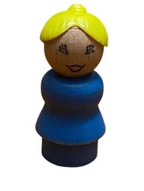 Vintage Fisher Price Little People Girl Yellow Hair Blue Body Curvy Wood - $6.92