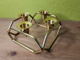 Mid Century Modern Solid Brass Retro Geometric Candlelabra 4 Candlesticks Boho - $36.59