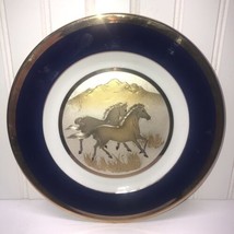 Vintage Art Of Chokin Plate 24KT Gold Plated 2 Horses Made In Japan P4-508 - £27.40 GBP