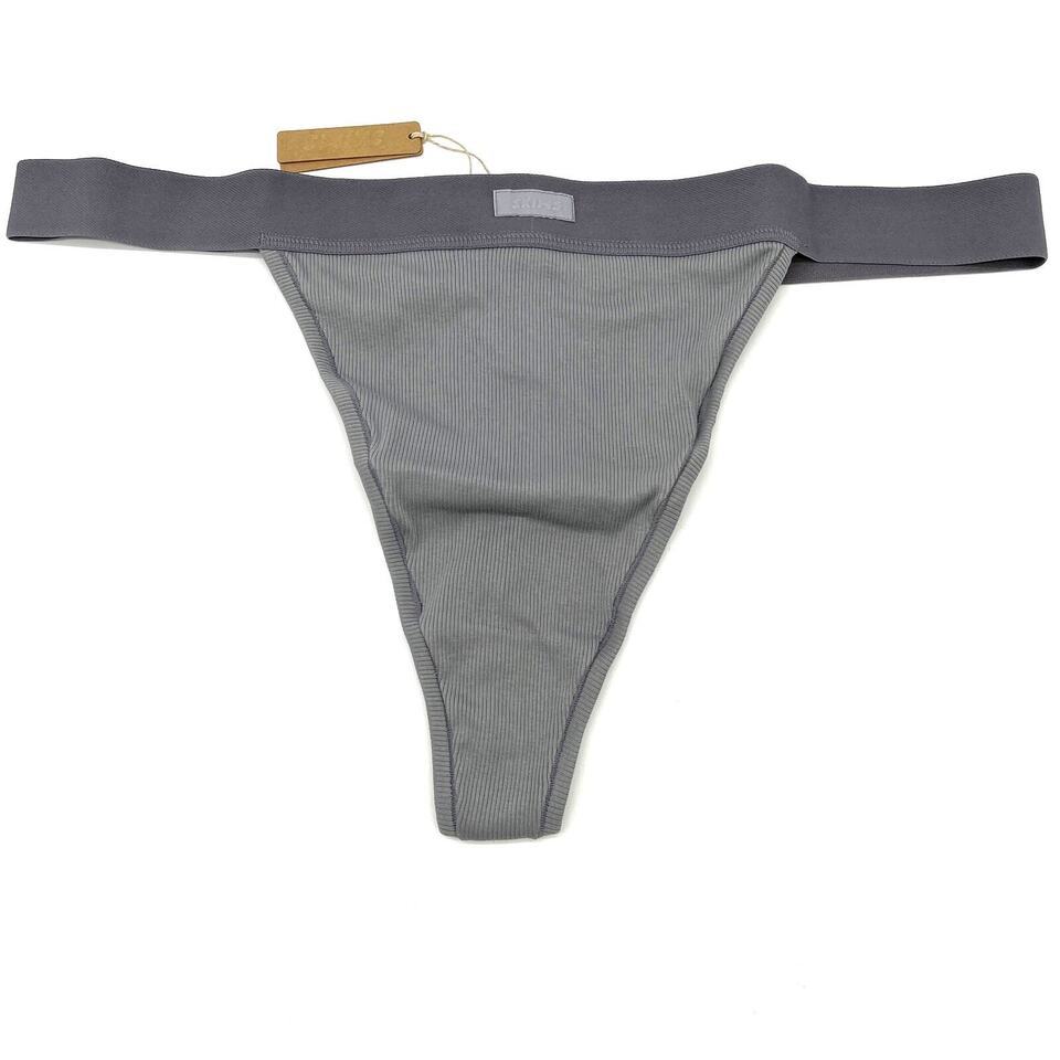 Skims Womens Cotton Ribbed Thong Panties Plus Size 4X Pacific Gray PN-STT-0040