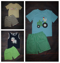 NEW Boutique Boys Shorts Outfit Set Farm Animals Tractor Chicken Cow Pig... - £7.65 GBP+