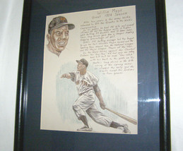 Vintage “Willie Mays Great 1954 Season” Framed Drawing Photo - New York Giants - £7.91 GBP