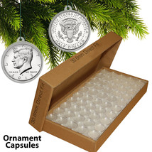 25 Direct Fit 30.6mm CHRISTMAS ORNAMENT Coin Capsules w/Hook for JFK HAL... - £8.14 GBP