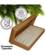 25 Direct Fit 30.6mm CHRISTMAS ORNAMENT Coin Capsules w/Hook for JFK HAL... - £8.27 GBP