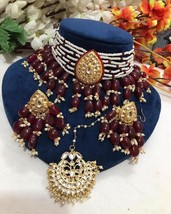 Antique Kundan Necklace Earrings Tikka Jewelry Set Latest Jadau Bridal - £50.57 GBP