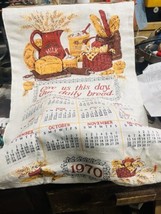Vintage 1970 Tea Towel Give Us Our Daily Bread Calendar Printed Fabric 28.5&quot;x16&quot; - £11.78 GBP