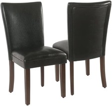 Homepop Parsons Upholstered Accent Dining Chair, Set Of 2, Black Faux Leather - £165.12 GBP