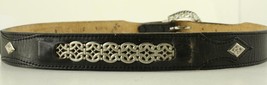 VINTAGE Western Leather Belt NOCONA Celtic Knot Silver Motif Leather Belt 30&quot; - £14.25 GBP