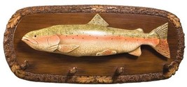 Plaque MOUNTAIN Lodge Trout and Oak Fish 4-Hook Chestnut Resin Hand-Cast - £435.06 GBP