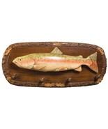 Plaque MOUNTAIN Lodge Trout and Oak Fish 4-Hook Chestnut Resin Hand-Cast - £431.70 GBP